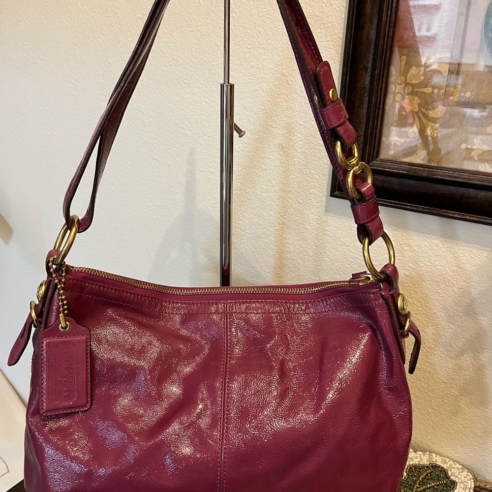 Coach purple patent leather satchel with gold toned hardware. NWOT - Picture 4 of 12